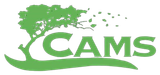 A green logo with a tree and the word cams