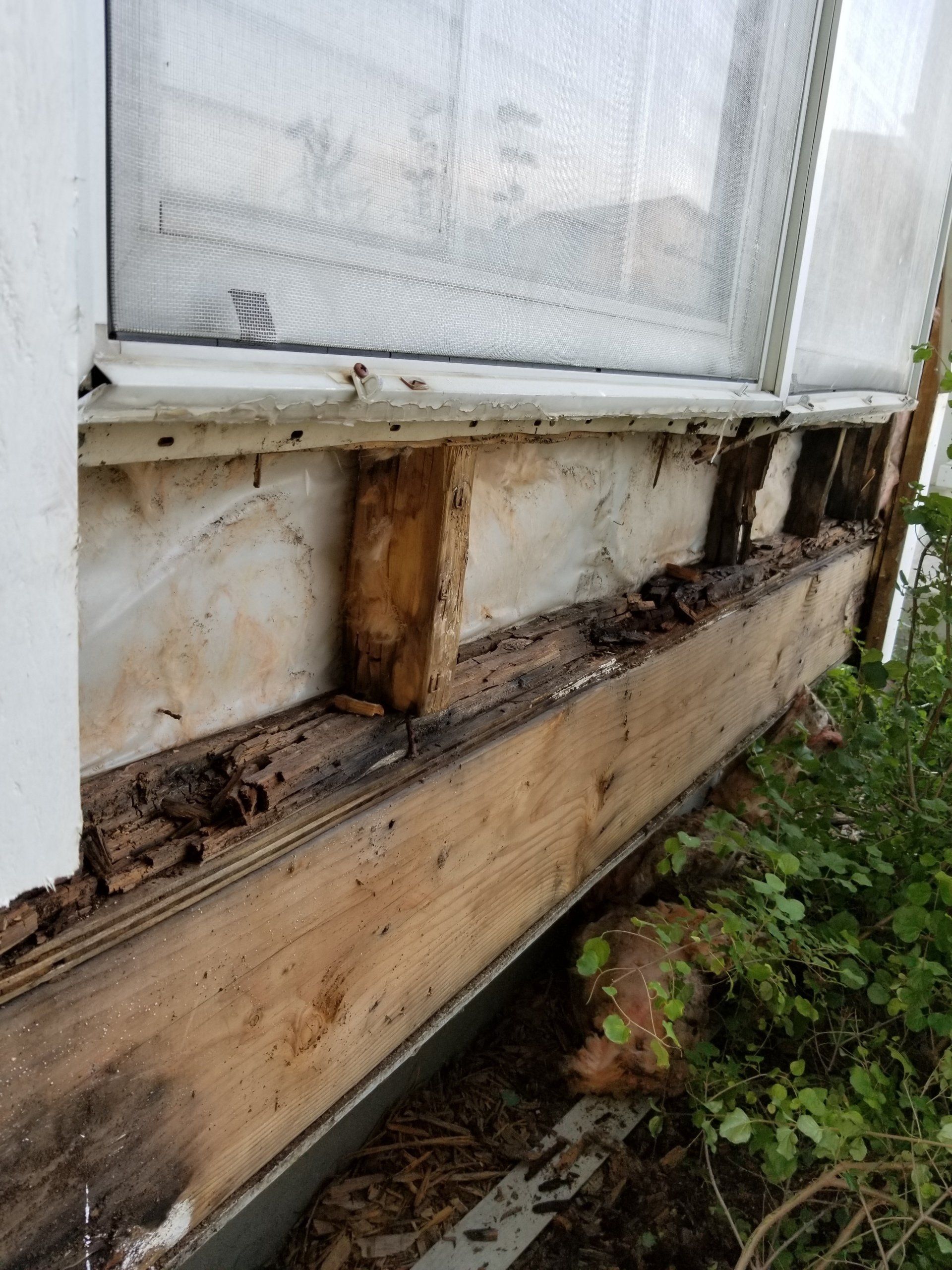Discovered rotted framing behind siding in Lawrence.