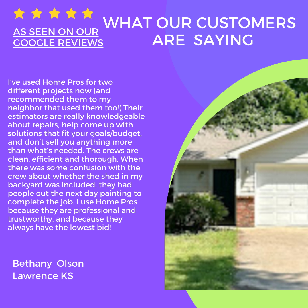 5-star Google review for Home Pros Painting Exterior Painting Lawrence KS