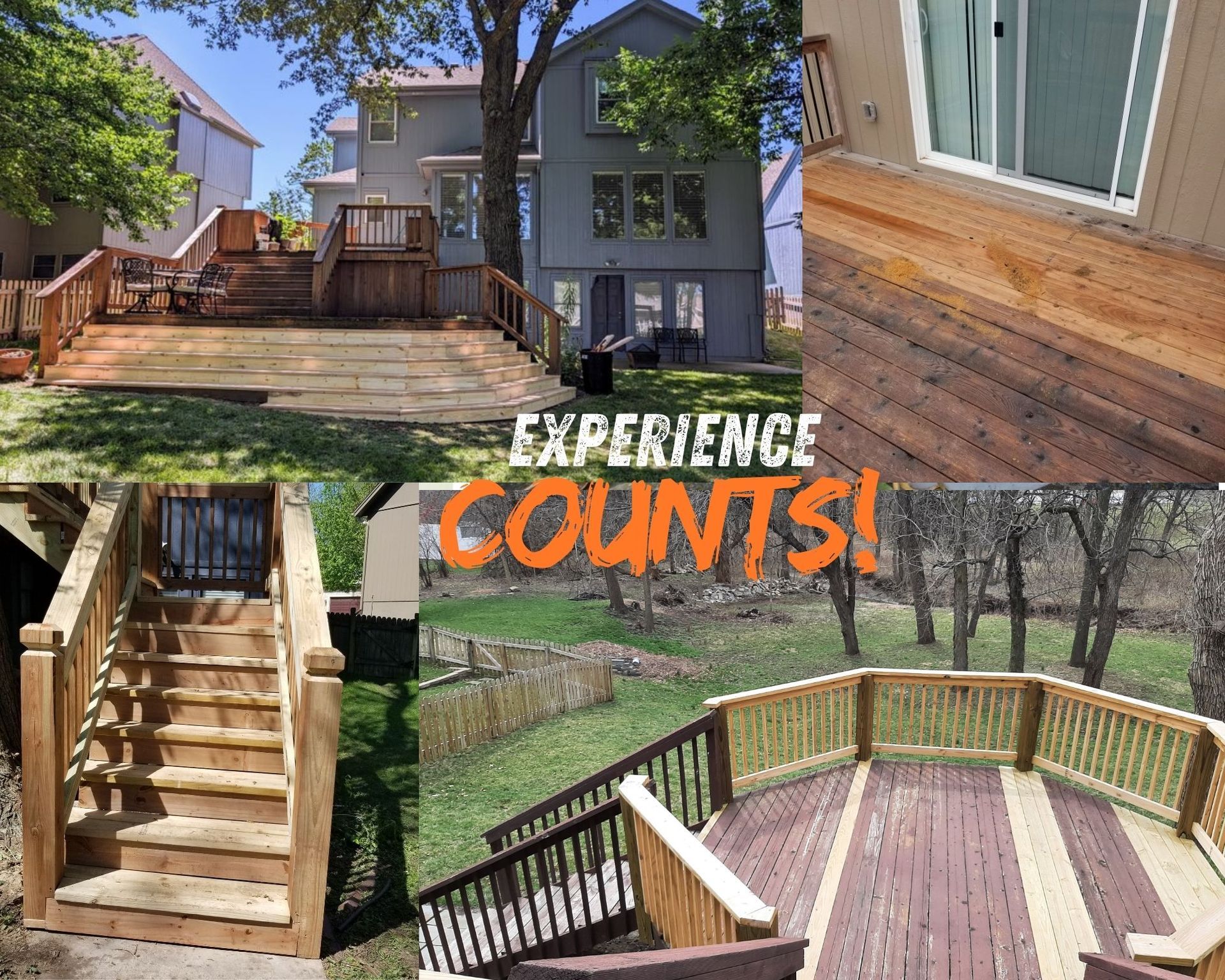 collage of 4 wood deck repaired