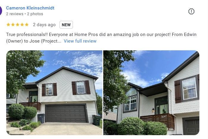 google 5 star review Home Pros Painting Exterior Painting Company serving Overland Park KS