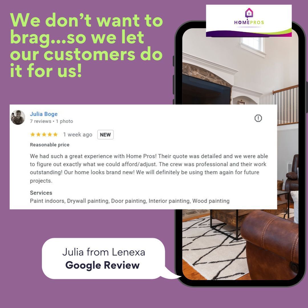5 star review for interior painting in Lenexa KS 