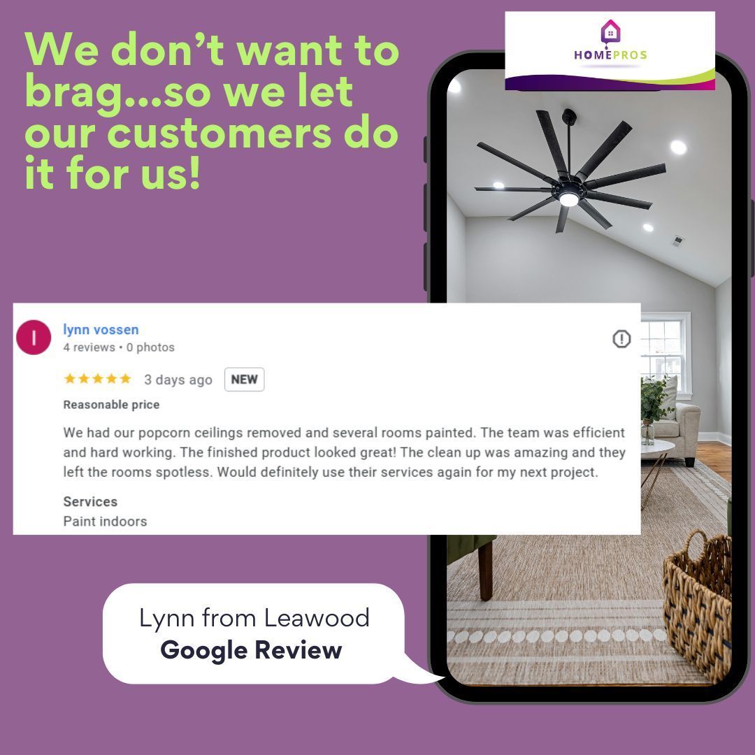5-star Google review for Home Pros Painting for Exterior Painting in Leawood KS