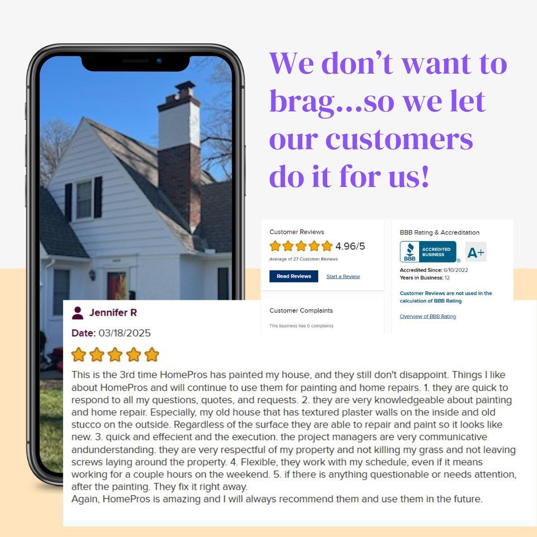 google 5 star review Home Pros Painting Exterior Painting Company serving Overland Park KS