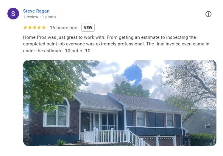 google 5 star review Home Pros Painting Exterior Painting Company serving Overland Park KS