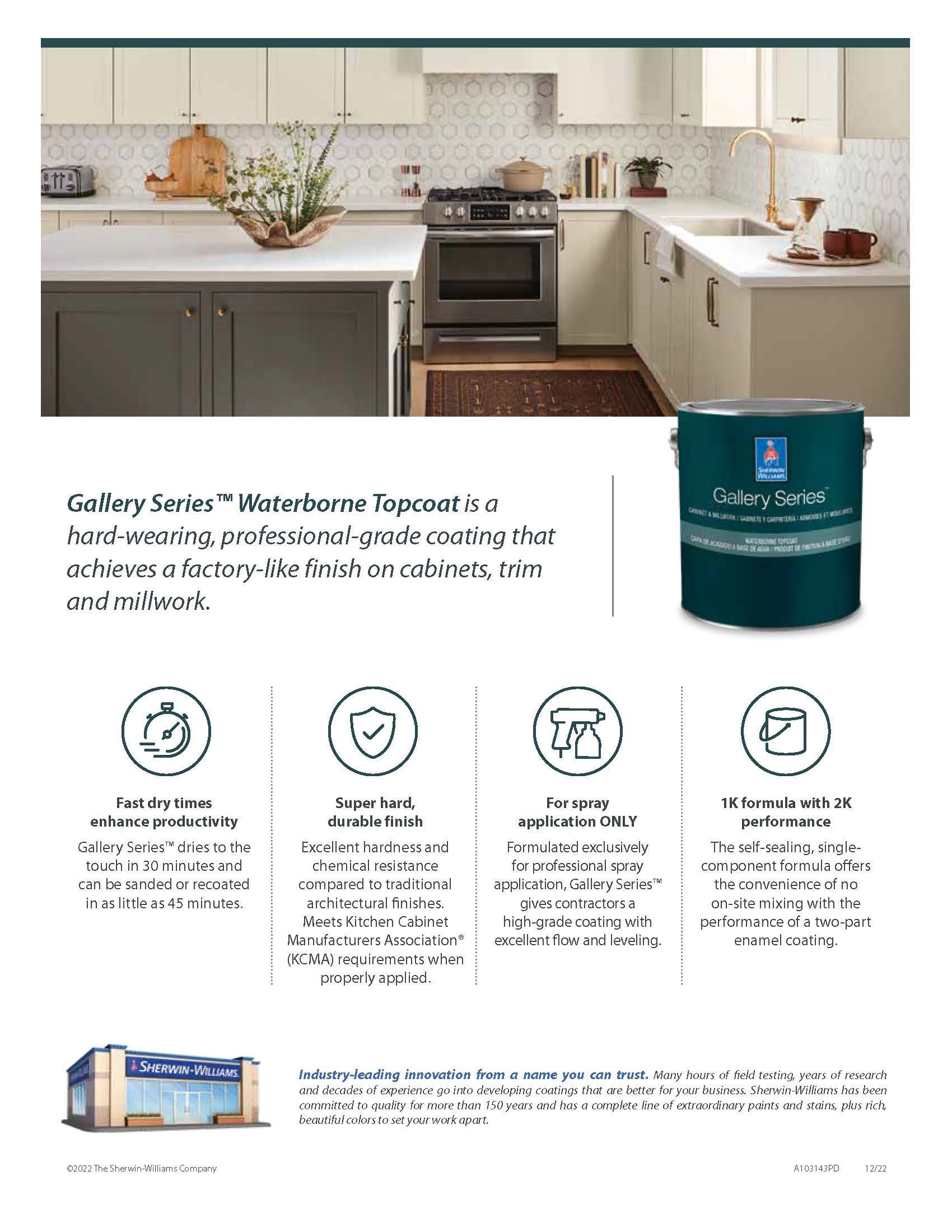 customer product information sheet for sherwin williams gallery series waterborne topcoat cabinet painting