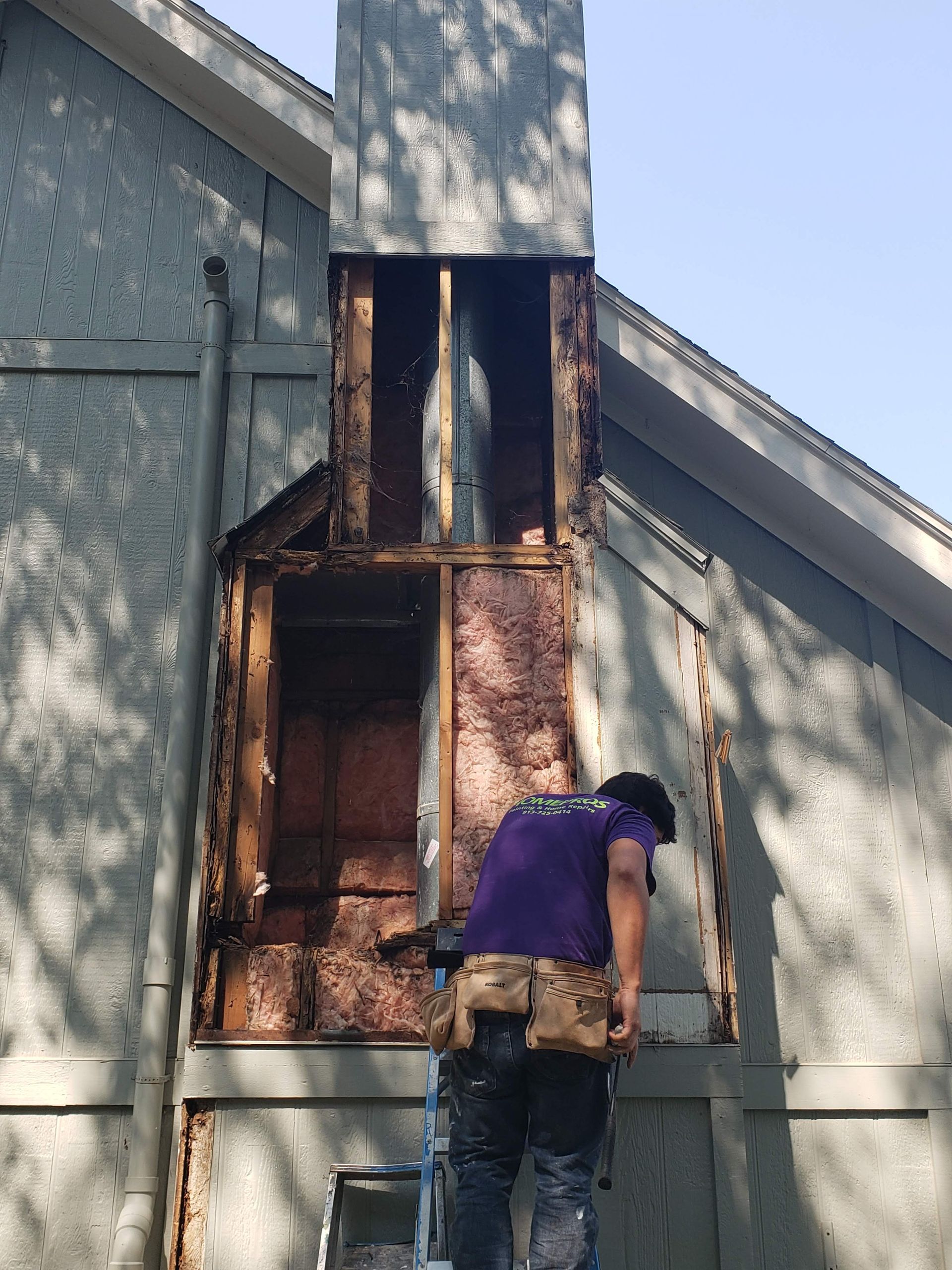 CHIMNEY SIDING AND FRAMING needing repair in Leawood KS by Home Pros Painting