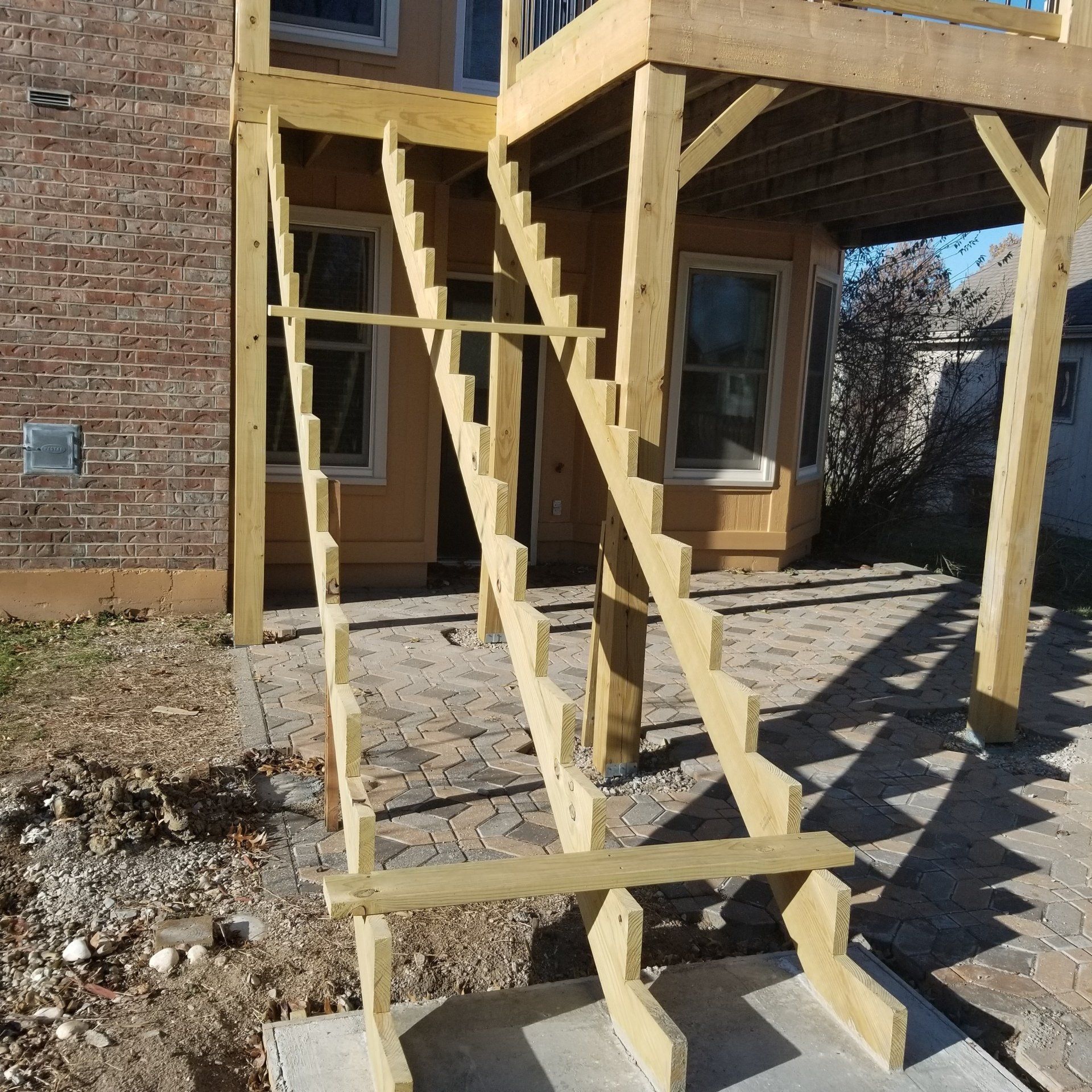 New back deck with framing for stairs ready to be completed