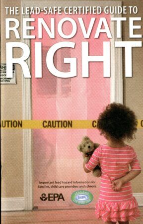 Cover of Lead-safe guide pamphlet - small girl with teddy bear staring at caution tape in home