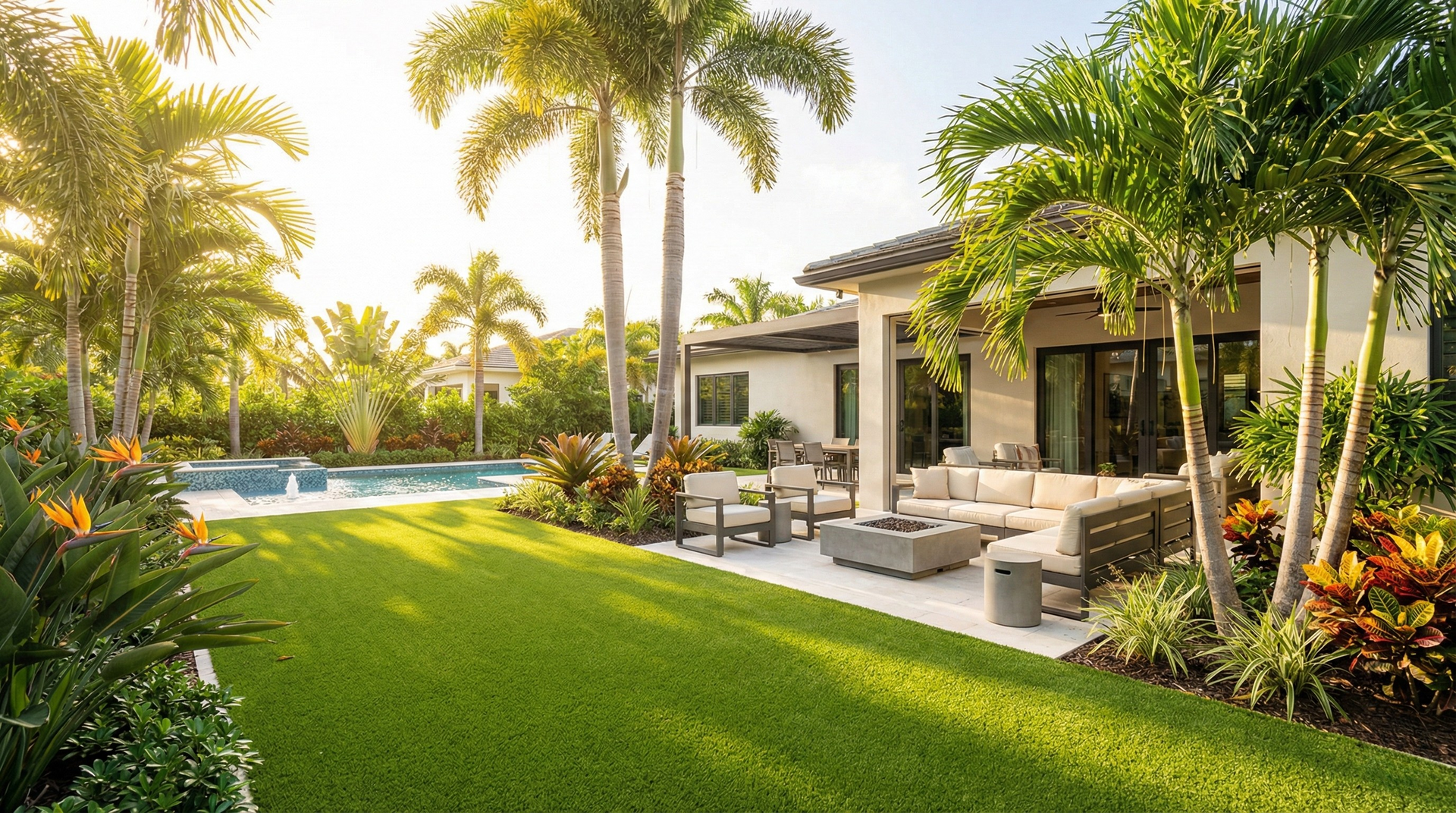 Artificial grass in a south florida backyard