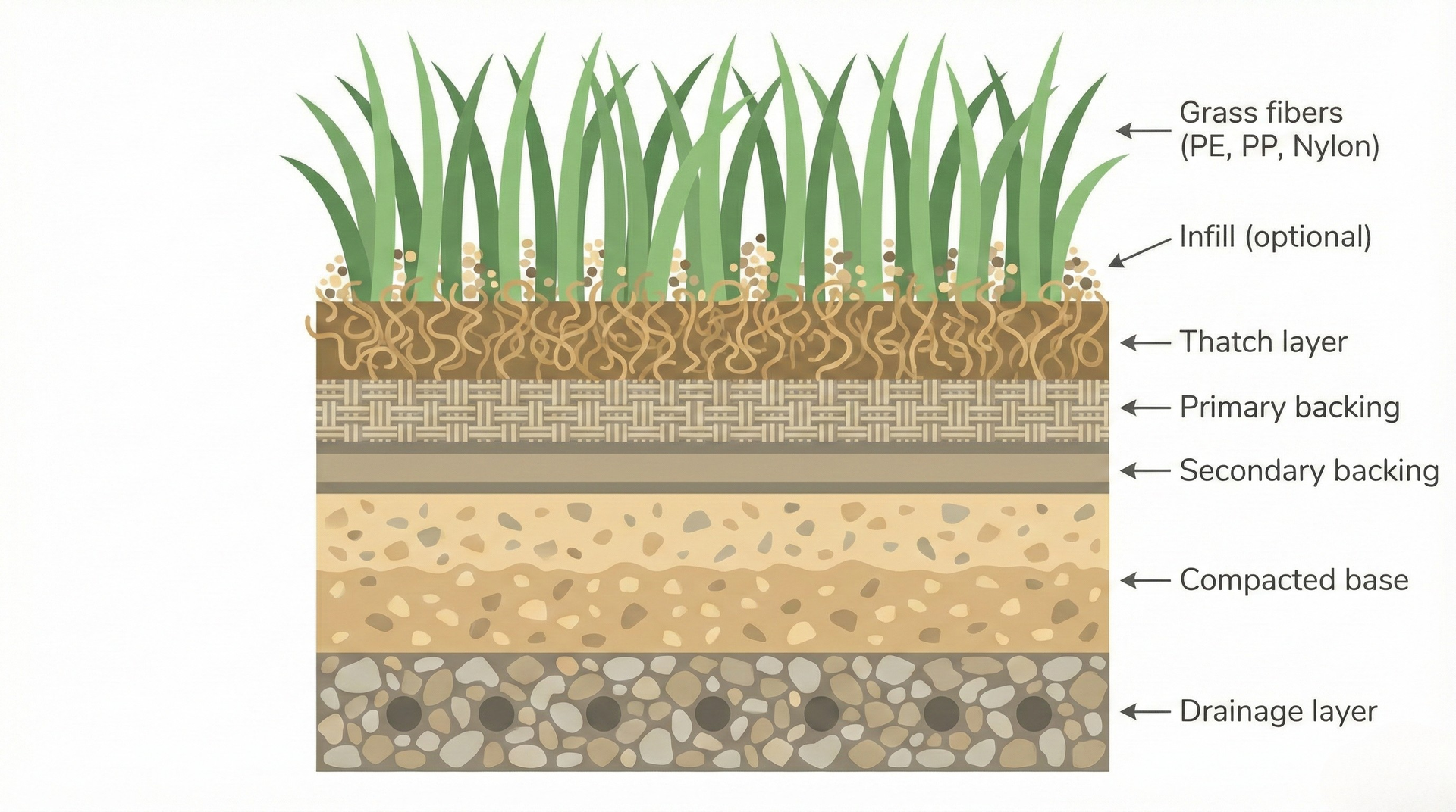 Artificial turf layers.
