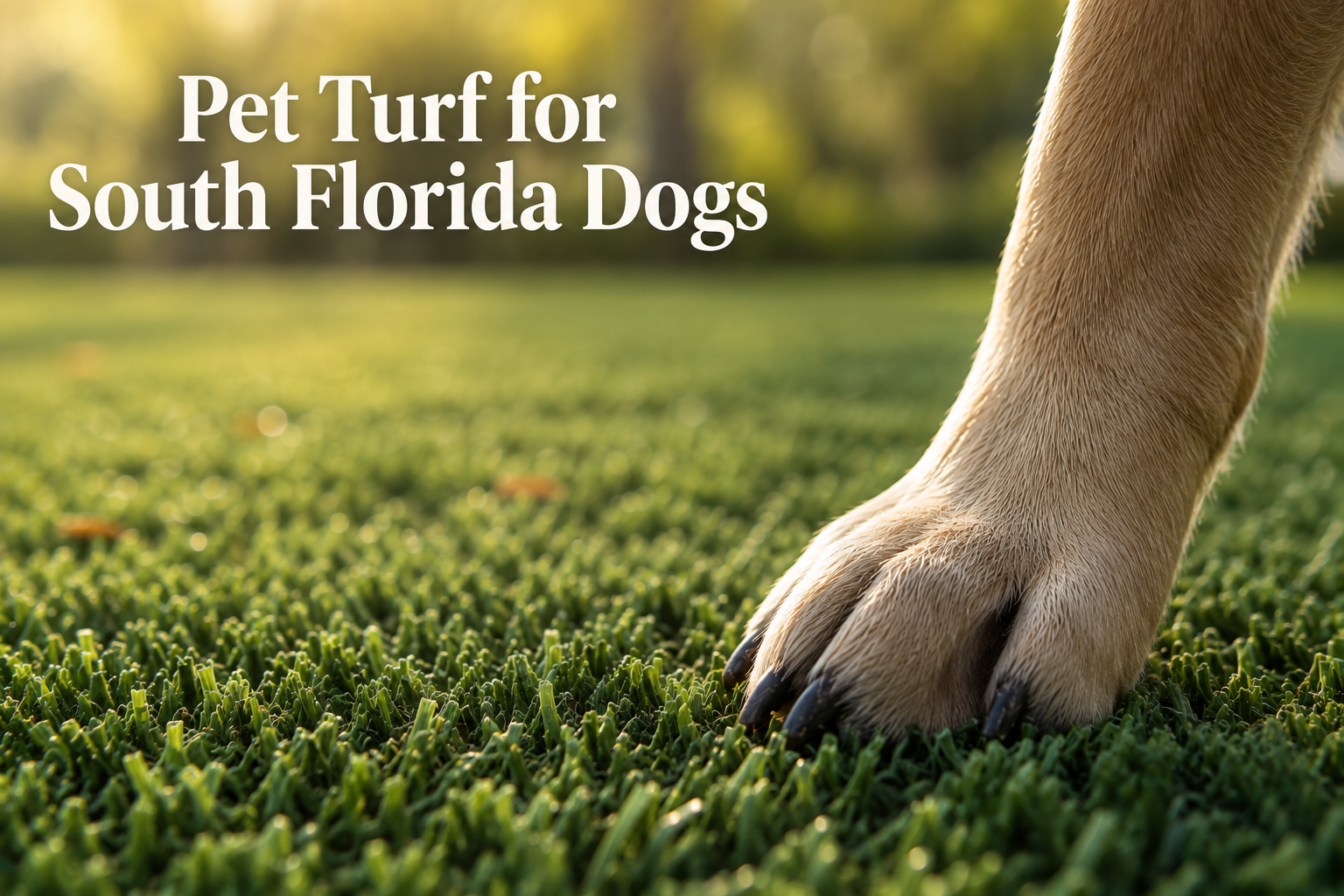 Close-up of a dog's paw stepping onto pet-safe artificial turf