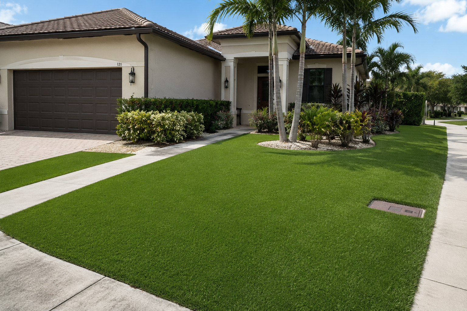 Beautiful house with turf installation