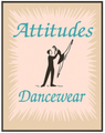 Logo for Attitudes Dancewear: couple dancing in silhouette, teal text on beige background.
