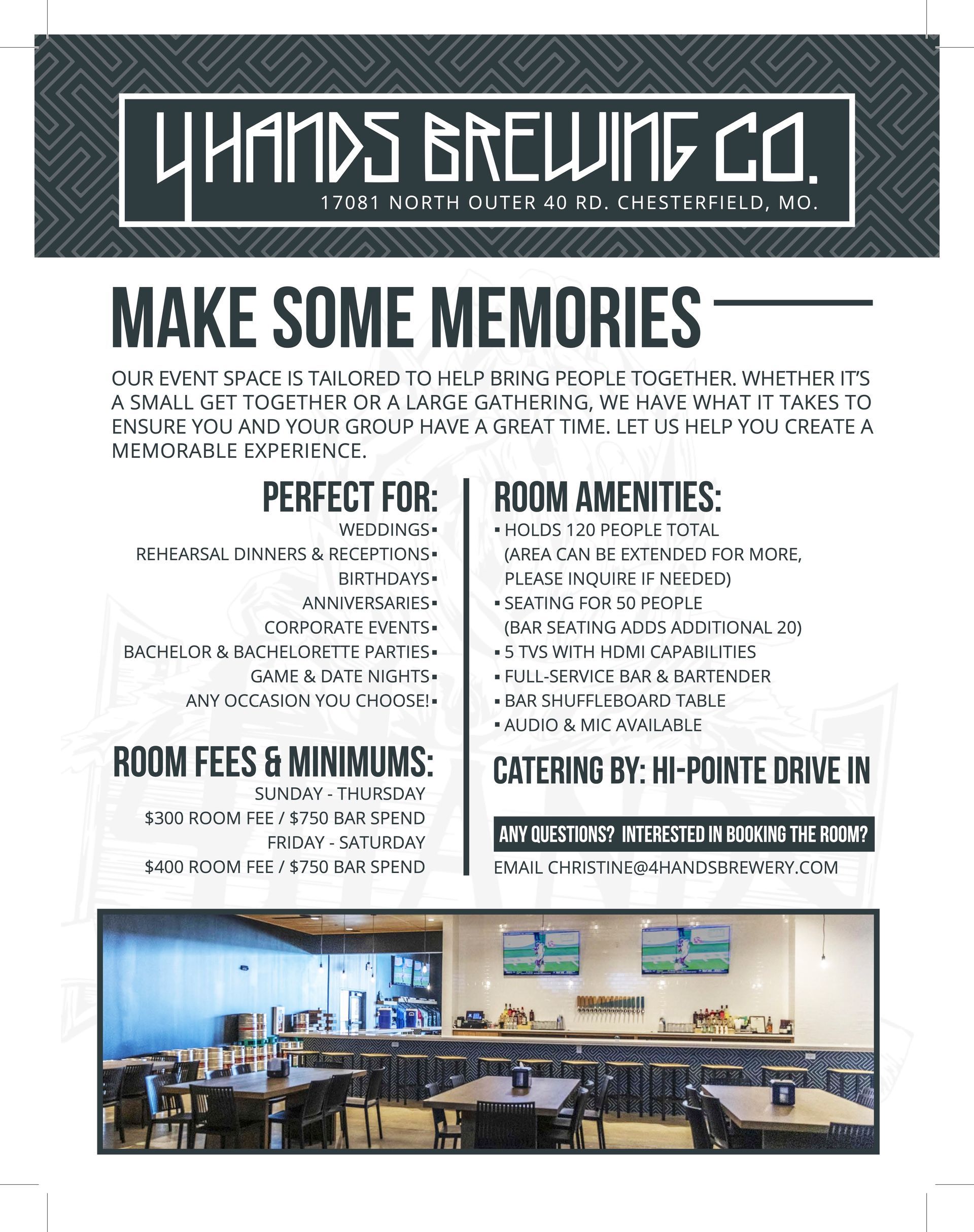 Information on booking a party at 4 Hands at The District