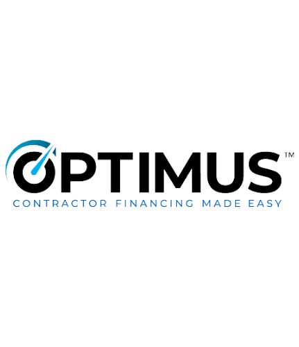 Logo for Optimus Contractor Financing: black text, blue arc/arrow, 