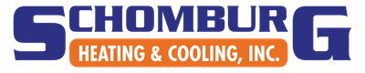 Logo for Schomburg Heating & Cooling, Inc., with blue text on an orange background.