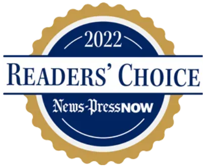Readers' Choice award badge from News-PressNow, 2022, gold and blue, with text: 