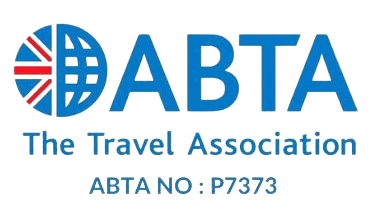 A blue and white logo for the travel association