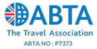 A blue and white logo for the travel association