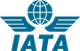 A blue logo for iata with a globe and wings