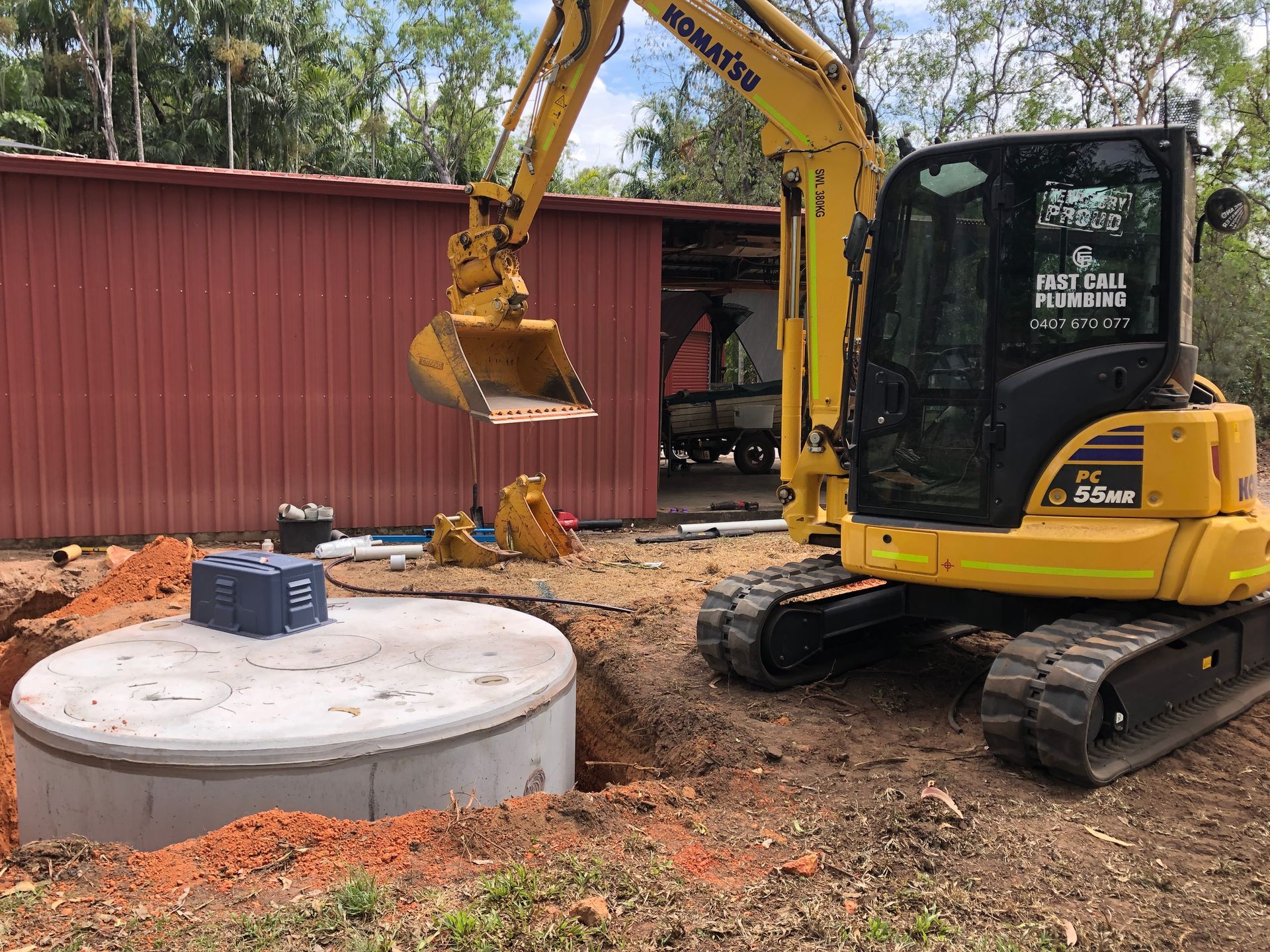 Digger filling in Tank hole -  Fast Call Plumbing & Pumping Darwin NT