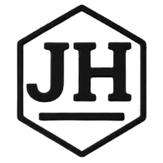 Black hexagon logo with bold “JH” initials and a horizontal line underneath.