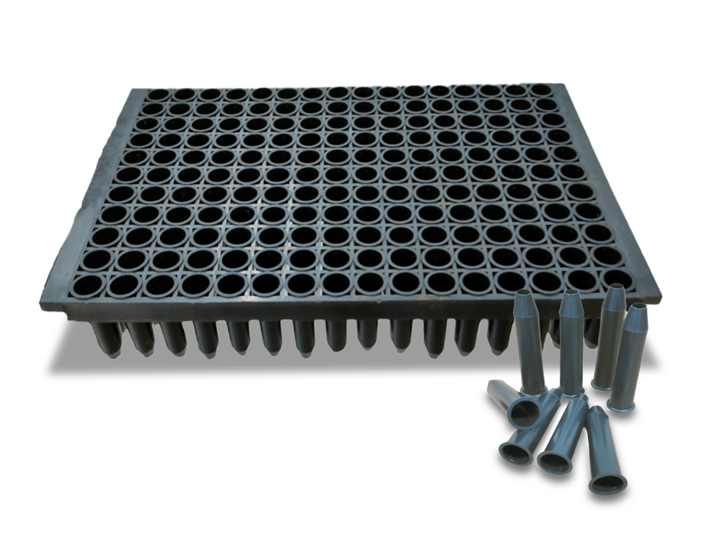 A black tray with a lot of holes in it