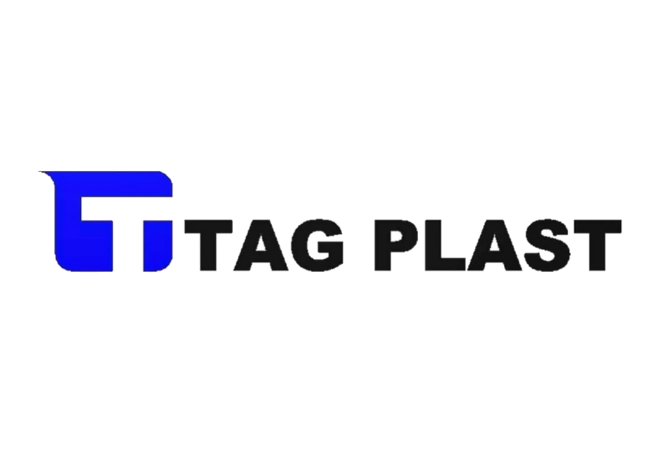 The tag plast logo is blue and black on a white background.