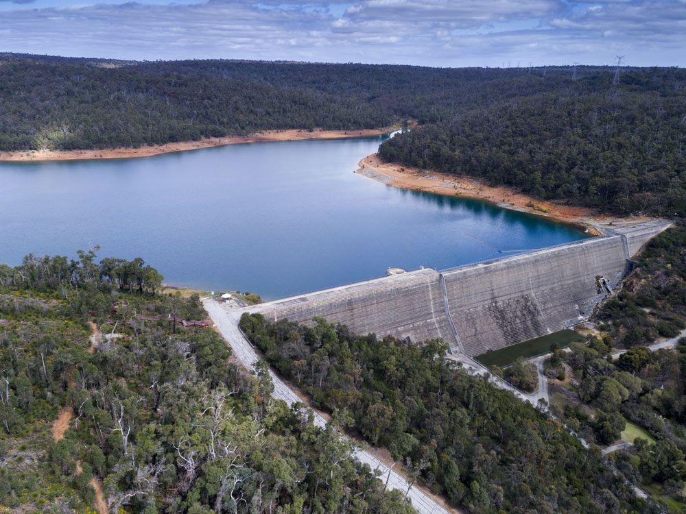 An Aerial View of A Large Lake Surrounded by Trees and A Road — Watto's Earthmoving & Machinery Hire in Atherton, QLD