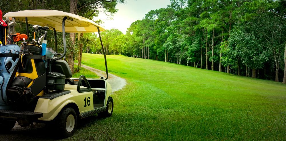 A Golf Cart is Parked on the Side of a Golf Course — Golf Carts Top End in Humpty Doo, NT