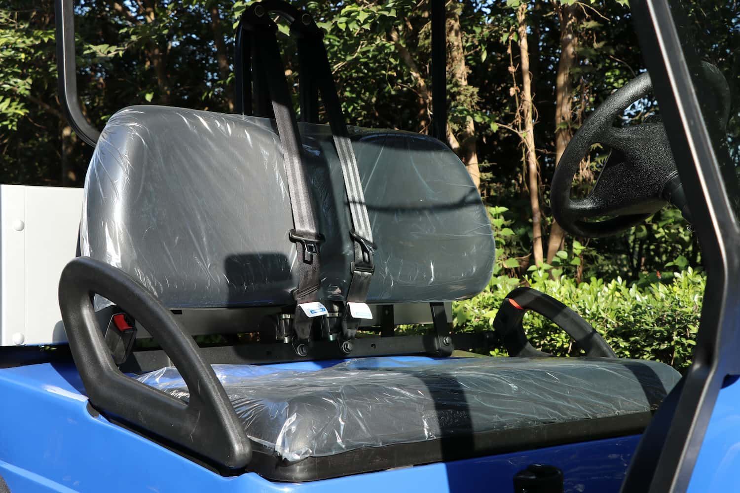 A Blue Golf Cart With a Black Seat and Steering Wheel — Golf Carts Top End in Darwin, NT