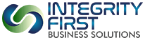 The integrity first business solutions logo is blue and green.