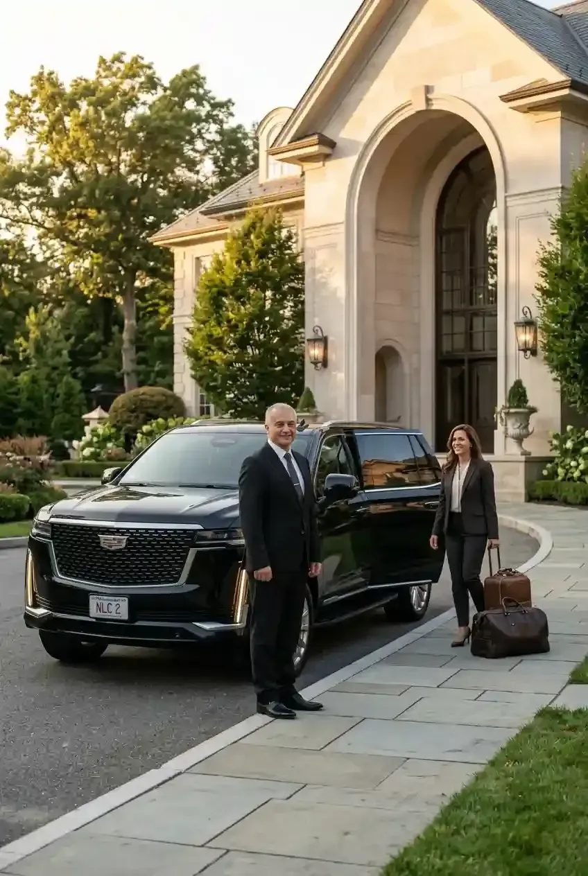 Traveler with luggage using private black car service from Beverly to Boston Logan International Airport