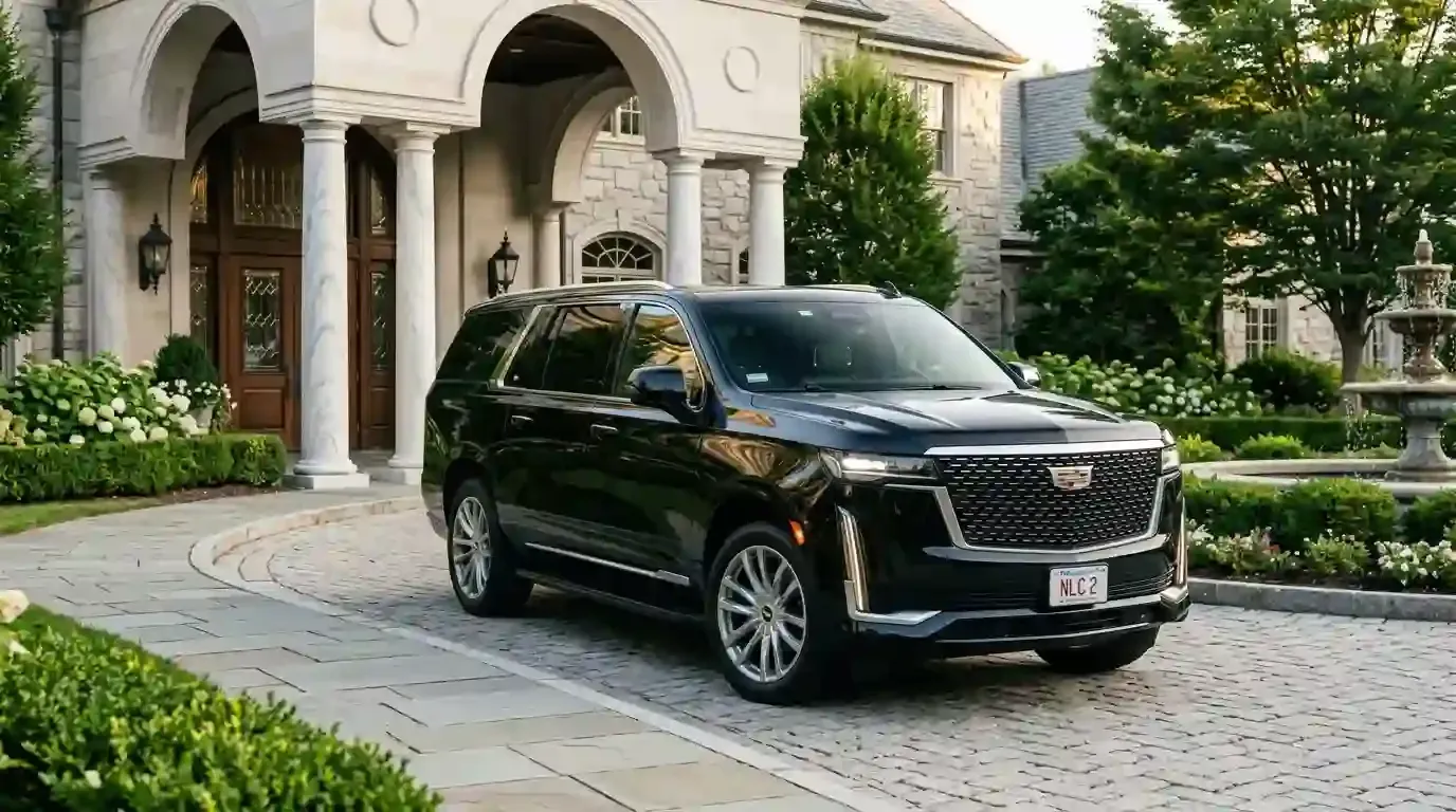 Cadillac Escalade executive SUV in ashland for luxury chauffeur, black car, and executive transportation service.
