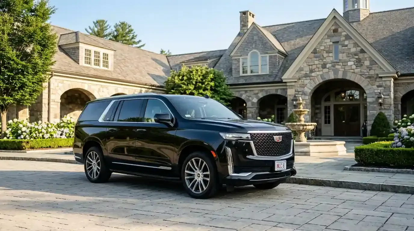 Cadillac Escalade executive SUV in Belmont for luxury chauffeur, black car, and executive transportation service.