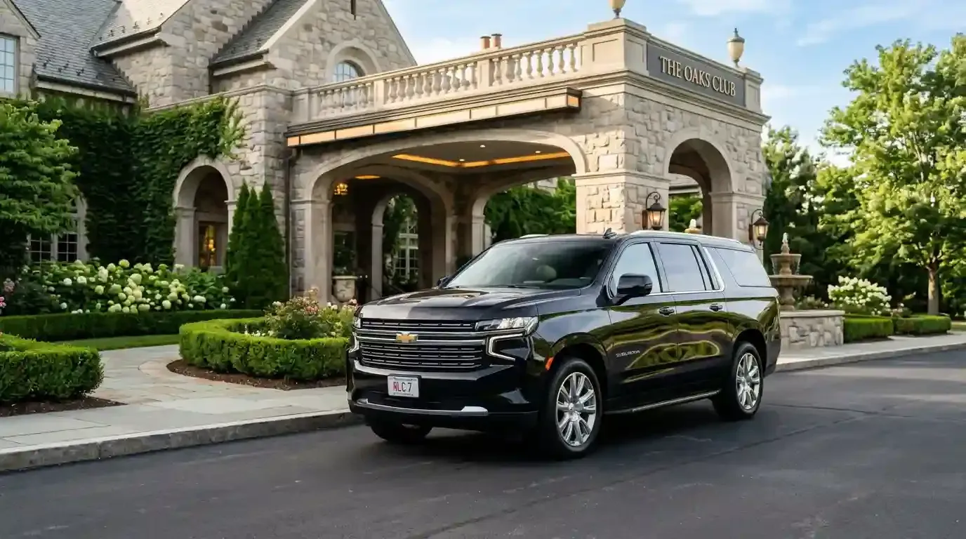 Black Chevrolet Suburban executive SUV parked in Sudbury for luxury chauffeur and black car transportation service.
