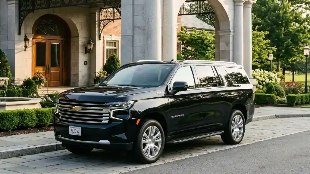Chevrolet Suburban executive SUV parked in Acton for luxury chauffeur and black car service transportation.