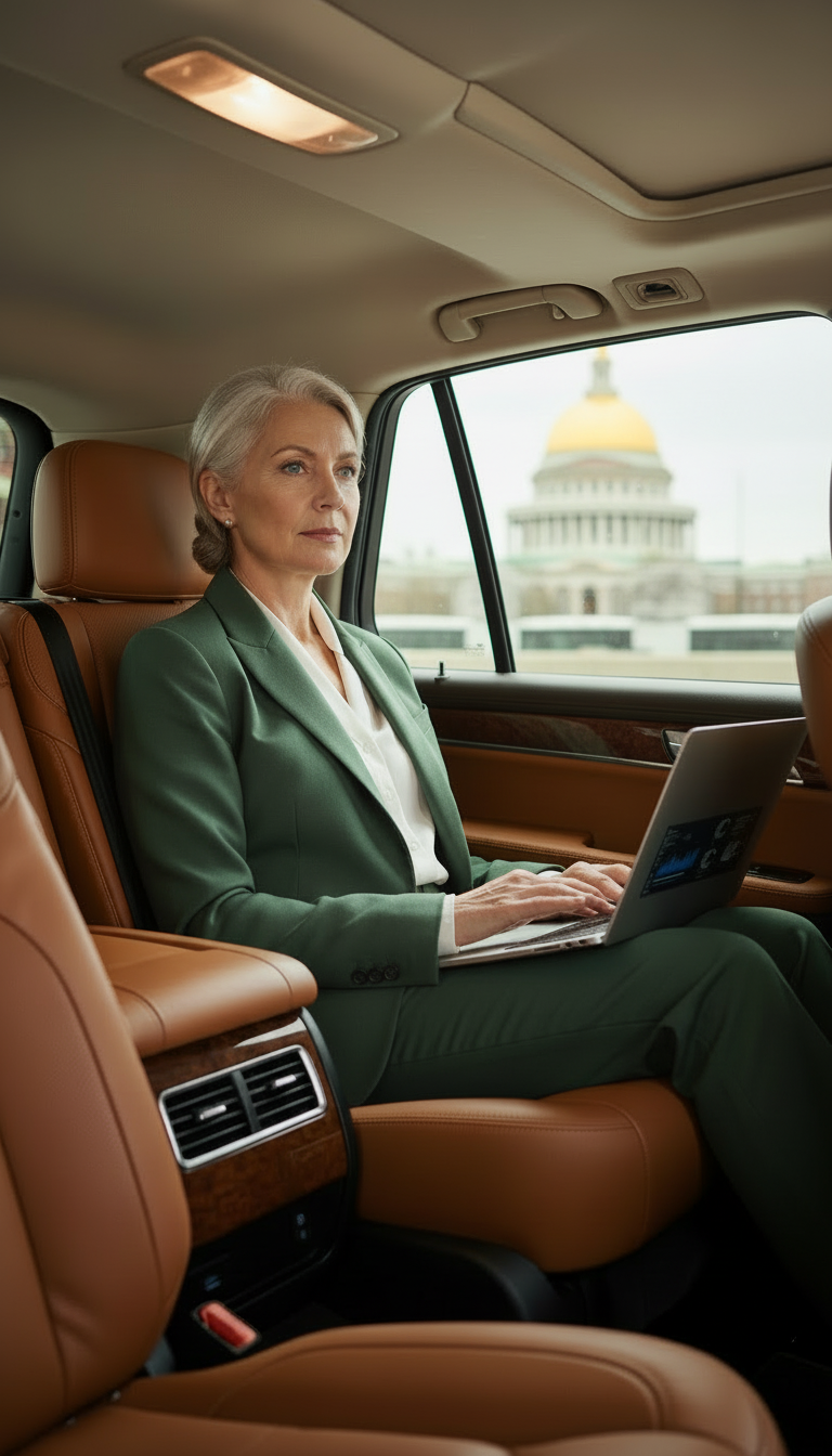 Business executive working during professional corporate black car service in Beverly, Massachusetts