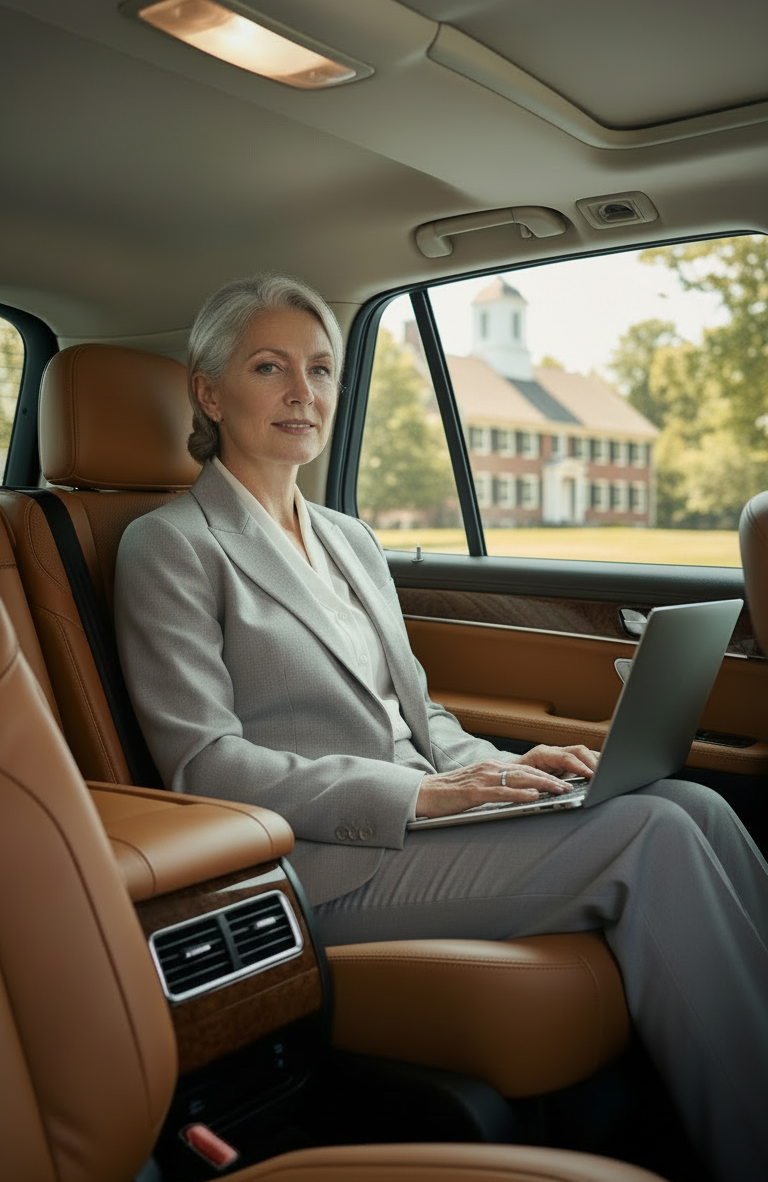 Business traveler using professional corporate black car service in Salem, Massachusetts