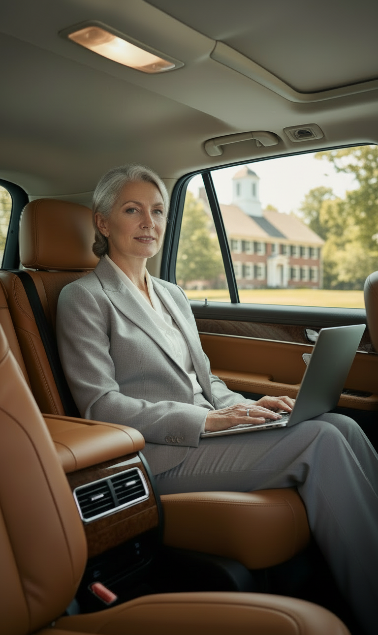 Business executives receiving professional corporate black car service in Stoneham, Massachusetts