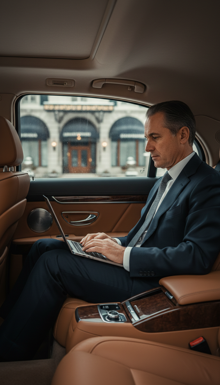 Business executives receiving professional corporate black car service in Swampscott, Massachusetts