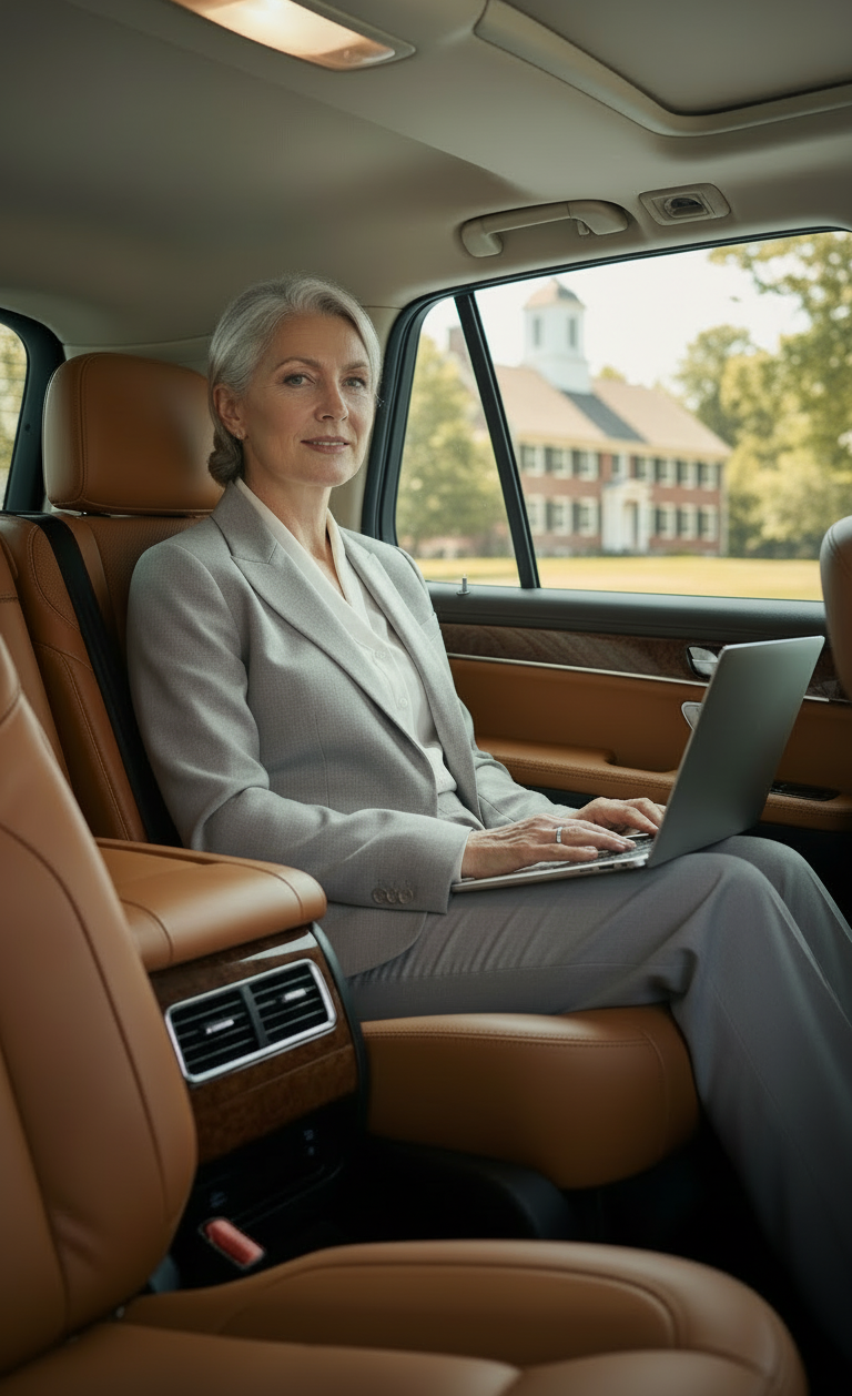 Business executives receiving professional corporate black car service in Weston, Massachusetts