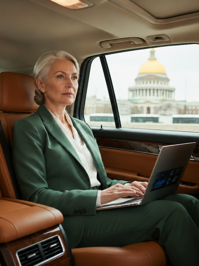 Executive passenger using professional black car transportation in Maynard, Massachusetts