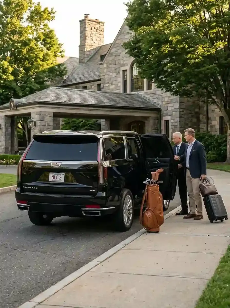 Traveler with luggage using private black car service from Framingham to Boston Logan International Airport