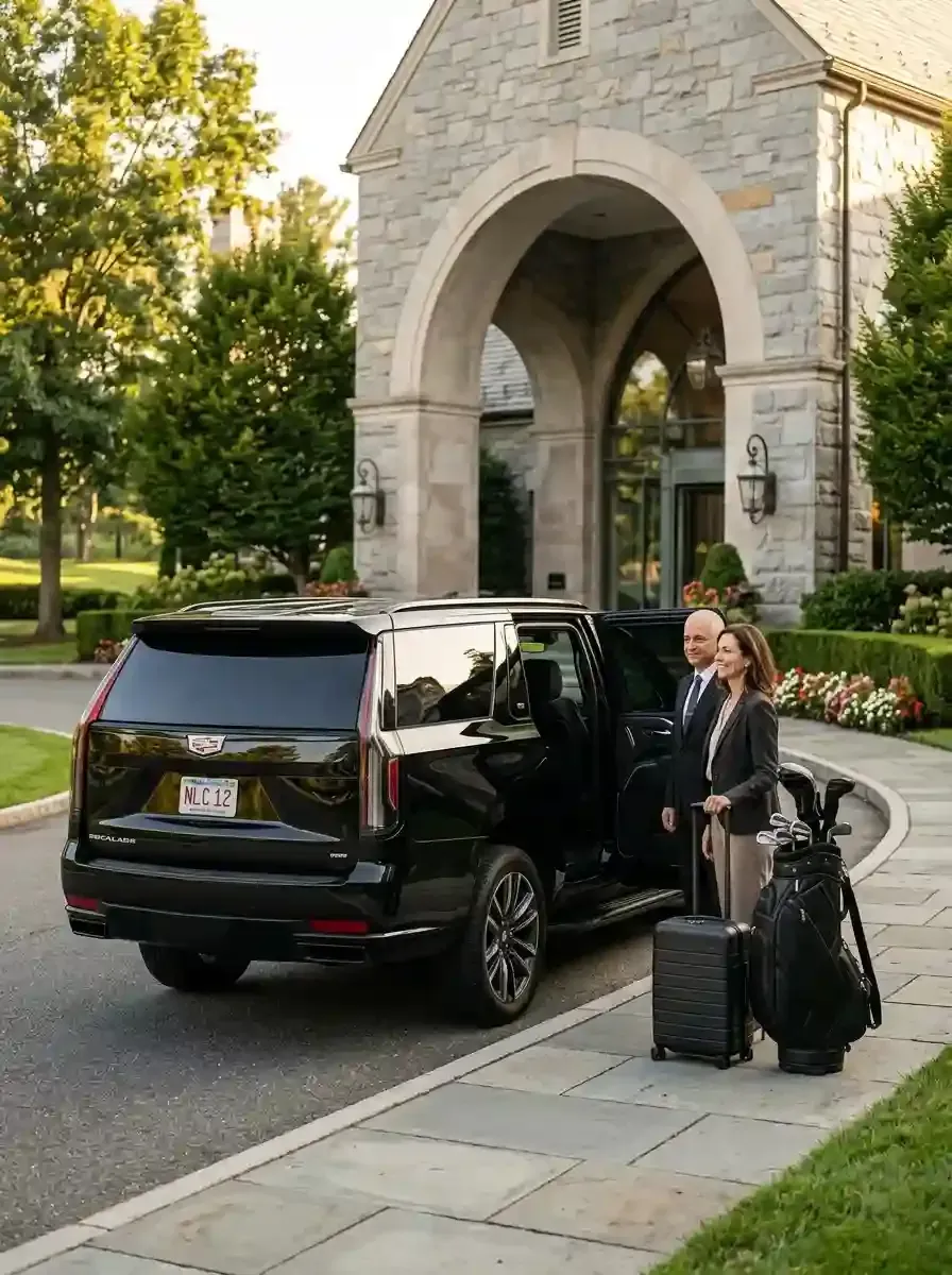 Traveler with luggage using private black car service from Holliston to Boston Logan International Airport