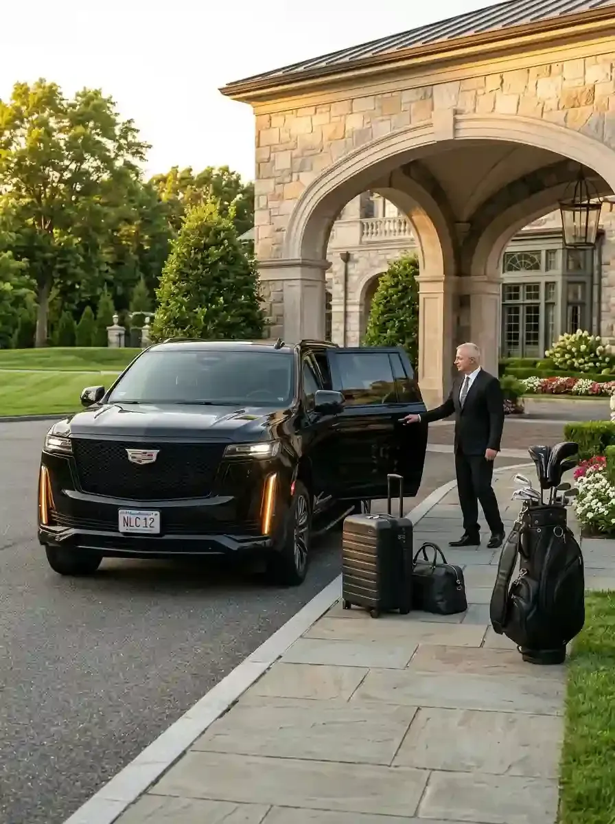 Traveler with luggage using private black car service from Hopkinton to Boston Logan International Airport