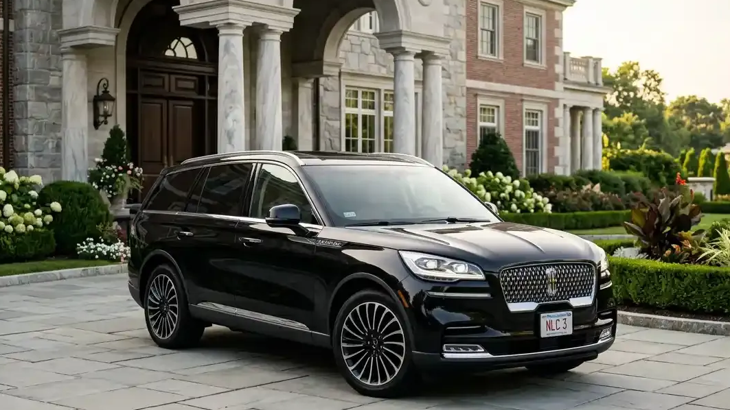 Lincoln Aviator executive black car parked in Acton  for luxury chauffeur and private transportation service.