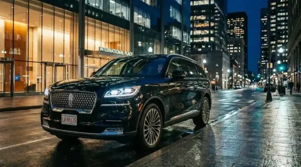 Lincoln Aviator executive black car parked in Boston  for luxury chauffeur and private transportation service