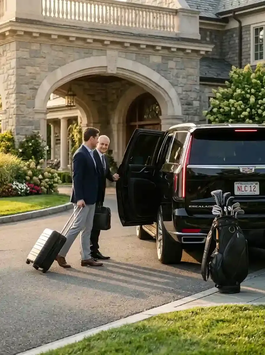 Luxury black SUV providing private car service from Westborough to Boston Logan International Airport